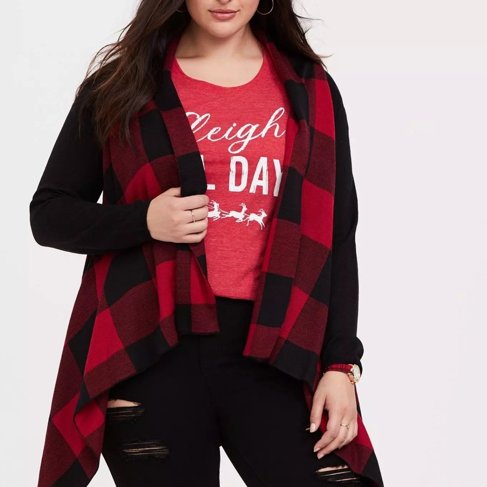 Torrid Red and Black Plaid Cardigan Sweater